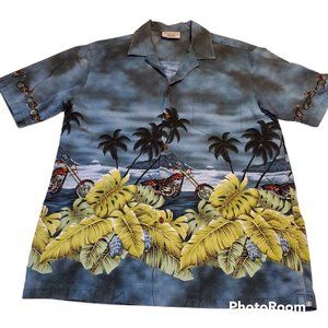 Pacific Legend Vintage Mens Hawaiian Shirt Motorcycle Size Large